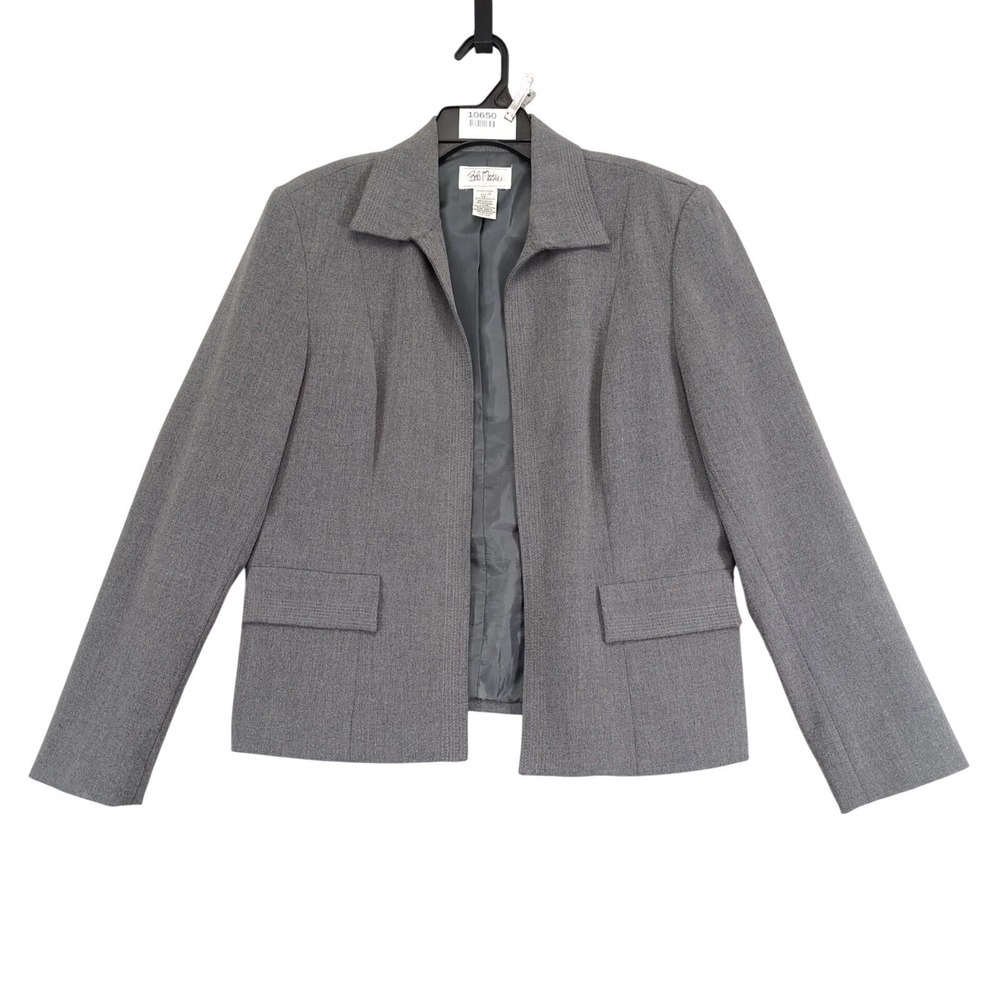 Vintage 90s Bob Mackie Gray Open Front Blazer Jacket Womens 12 Career Minimalist